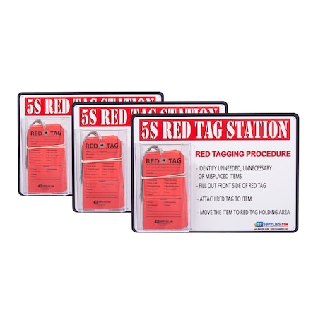 5S Supplies 11 in W, Red/White, Rectangle, 3 PK 5S-RDTAG-STN-3PACK